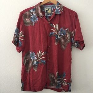 Tommy Bahama Red Floral Hawaiian Button Down Shirt